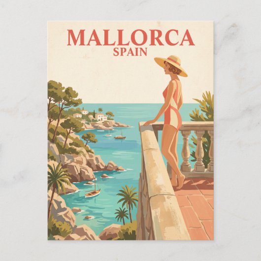 Mallorca Spanien Vintage Reise Spanische Küste Postkarte (Vorderseite)