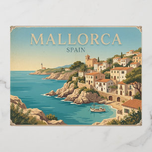 Mallorca Spanien Vintage-Reisepostkarte Folien Feiertagspostkarte