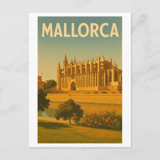 Mallorca Vintag Retro Kathedrale Postkarte (Vorderseite)