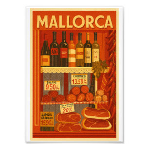 Mallorca Vintage Retro Wein Chorizo Schaufenster Fotodruck