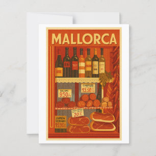 Mallorca Vintage Retro Wein Chorizo Schaufenster Postkarte