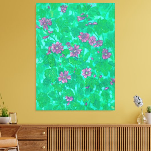 Mallow Bloom, Malva Blume Summer Floral Paintin Leinwanddruck (Insitu (Wohnzimmer))