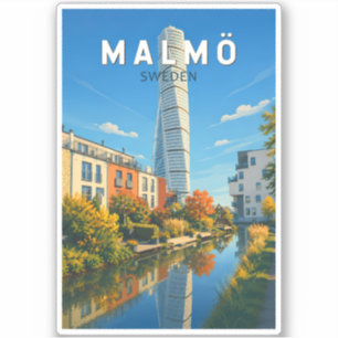 Malmö Schweden Illustration Reise Kunst Vintage Aufkleber