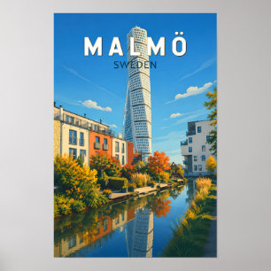 Malmö Schweden Illustration Reise Kunst Vintage Poster