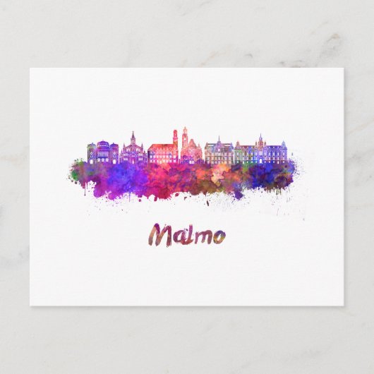 Malmo-Skyline in Aquarellfarbe Postkarte (Vorderseite)