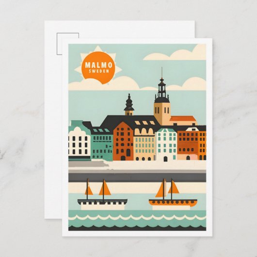 Malmo Sweden Art Vintage Travel Illustration Postkarte (Vorne/Hinten)