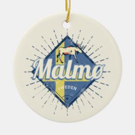 Malmo Sweden Retro Flag Vintage Elche Souvenir Keramik Ornament