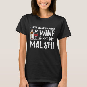 Malshi Dog Lover Wine Funny Dog Mama T-Shirt