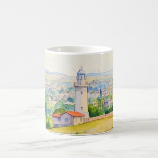 Malstilbild des Leuchtturms von Paphos, Zypern Kaffeetasse (Mittel)