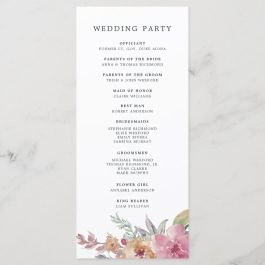 Malt bloms Hochzeitsprogramm Programm (Rückseite)