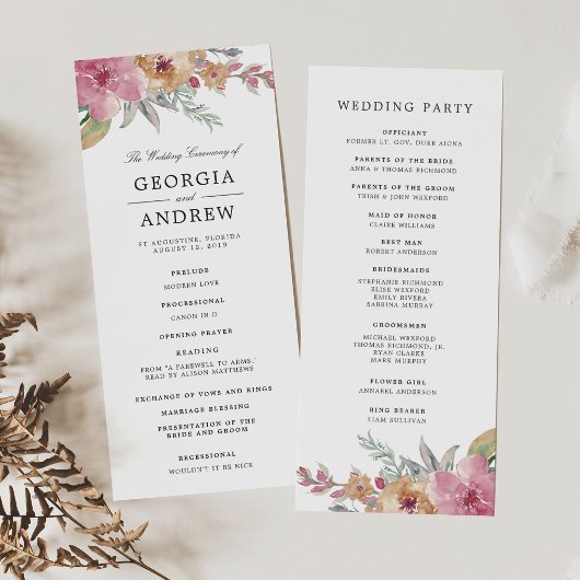 Malt bloms Hochzeitsprogramm Programm