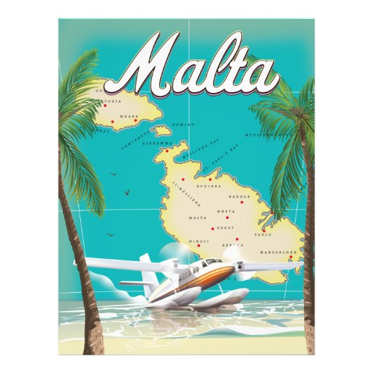 Malta Beach & Map Reiseplakat Fotodruck (Vorne)