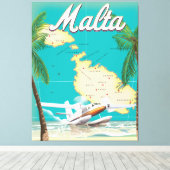 Malta Beach & Map Reiseplakat Leinwanddruck (Insitu (Holzboden))