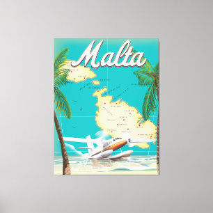 Malta Beach & Map Reiseplakat Leinwanddruck