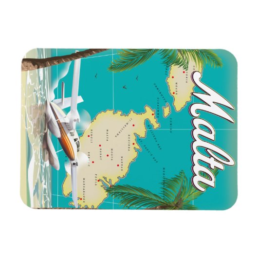 Malta Beach & Map Reiseplakat Magnet (Horizontal)