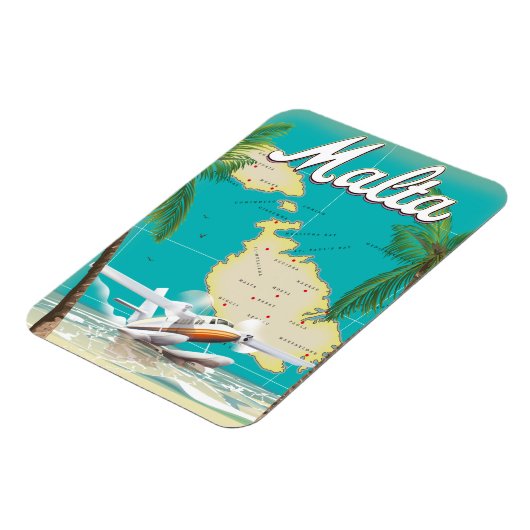 Malta Beach & Map Reiseplakat Magnet (Linke Seite)