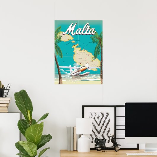 Malta Beach & Map Reiseplakat Poster (Heimbüro)