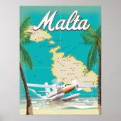 Malta Beach & Map Reiseplakat Poster (Vorne)