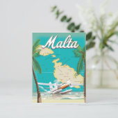 Malta Beach & Map Reiseplakat Postkarte (Stehend Vorderseite)