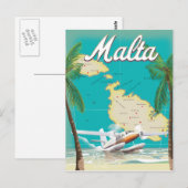 Malta Beach & Map Reiseplakat Postkarte (Vorne/Hinten)