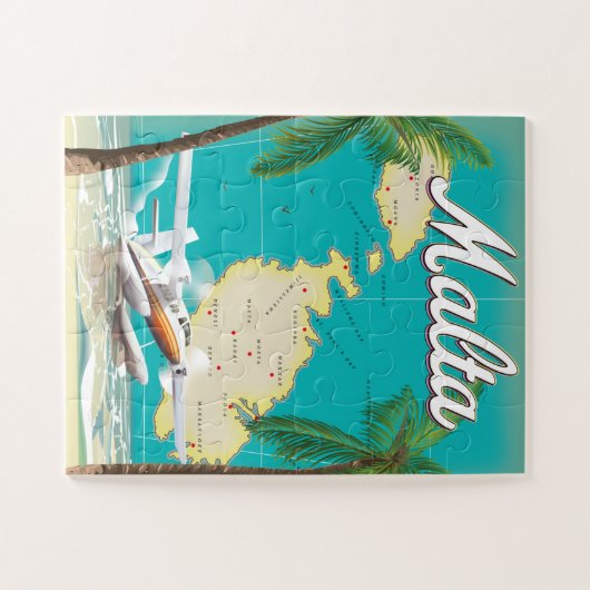 Malta Beach & Map Reiseplakat Puzzle (Horizontal)