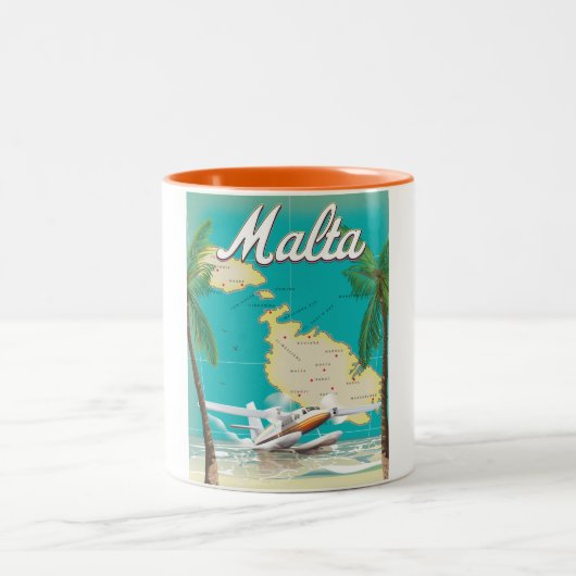 Malta Beach & Map Reiseplakat Zweifarbige Tasse (Mittel)