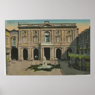 Malta - Bibliothek, Vintag Poster