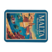 Malta Coast Illustration Travel Art Vintage Magnet (Horizontal)