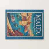 Malta Coast Illustration Travel Art Vintage Puzzle (Horizontal)