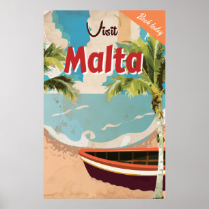 Malta Ferien Vintage Travel Poster. Poster