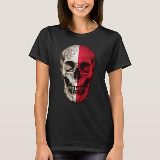 Malta Flag Skull Maltese Roots Proud Patriotic T-Shirt (Vorderseite)