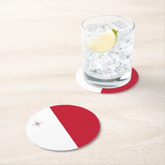 Malta-Flagge Runder Pappuntersetzer (Vor Ort)