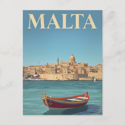 Malta Harbor Vintage Travel Art Postkarte (Vorderseite)