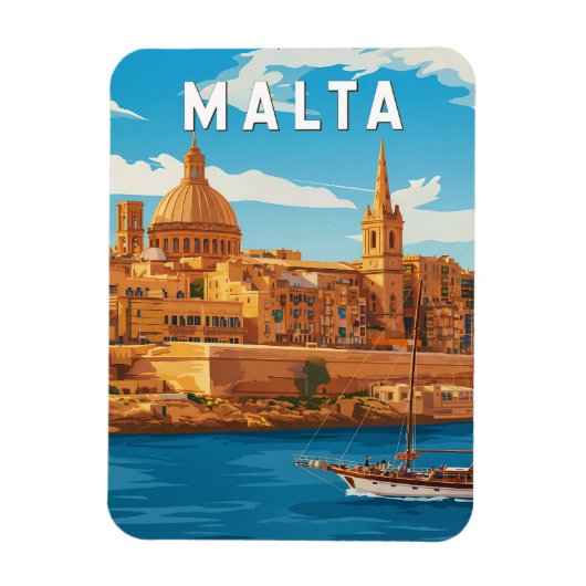 Malta Illustration Reise Kunst Vintage Magnet (Vertikal)