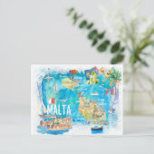 Malta Illustriert Island Reiseplan mit Straßen Postkarte (Stehend Vorderseite)