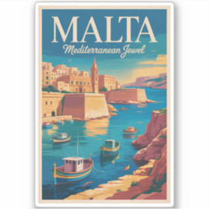 Malta-Küsten-Illustration Reise Kunst Vintage Aufkleber