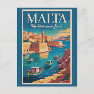 Malta-Küsten-Illustration Reise Kunst Vintage Postkarte