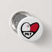 Malta Ländercode Flagge Herz Pin Abzeichen, MLT Button (Vorne & Hinten)