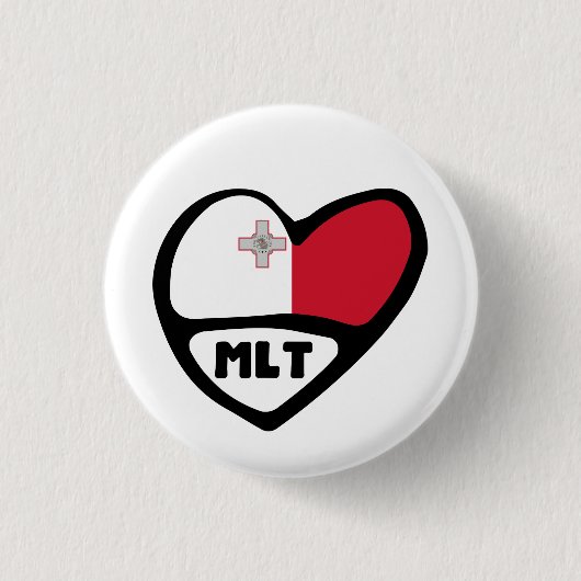 Malta Ländercode Flagge Herz Pin Abzeichen, MLT Button (Vorderseite)