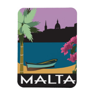 Malta mit Vintage-Reiseillustration Magnet
