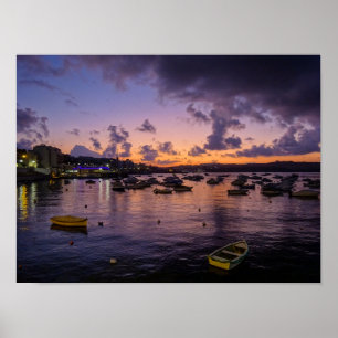 Malta St. Pauls Bucht Nachtfotografie Poster