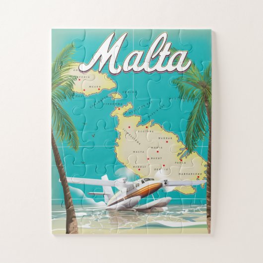 Malta Strand & Karte Reiseplakat Puzzle (Vertikal)