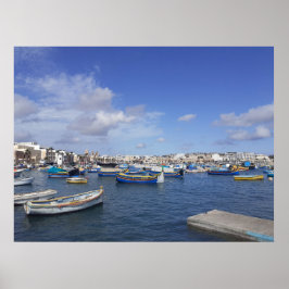 Malta Traditionelle Fischerboote Marsaxlokk Hafen Poster