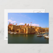 Malta - Valetta - Hafen und Mehrflaggen Postkarte (Vorne/Hinten)