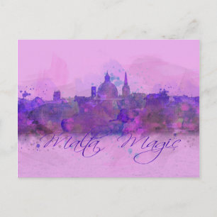 Malta Valletta Violet Coastline Wasserfarbe Postkarte