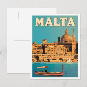 Malta Vintage Art Reise Postkarte