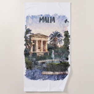 Malta Watercolor Mediterranean Vintage Travel Strandtuch