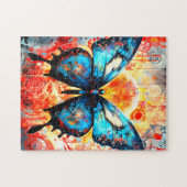 Malte blaue Schmetterlinge mit Zahnraduntergrund. Puzzle (Horizontal)