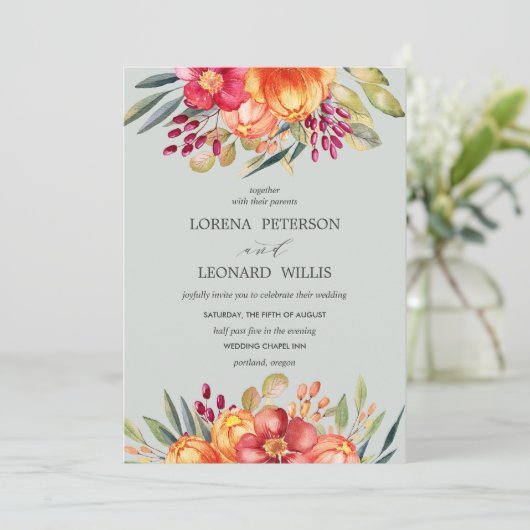 Malte Blume Moderne ELEGANT Rustikal Grau Vertikal Einladung (Stehend Vorderseite)