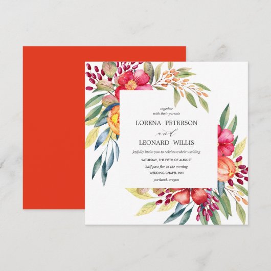 Malte Blume Modernes ELEGANT Rustikales Quadrat Einladung (Vorne/Hinten)